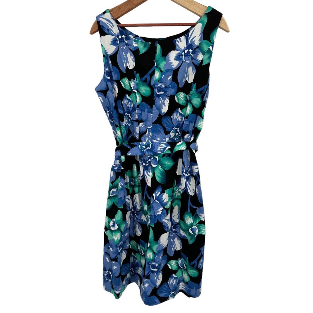 Kim Rogers Dress with Shrug Size XL Midi Blue Floral Midi Career Cotton Stretch - Picture 3 of 10